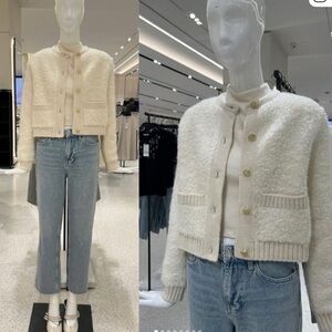 NWT Zara Boucle Knit Cream Cardigan -Medium